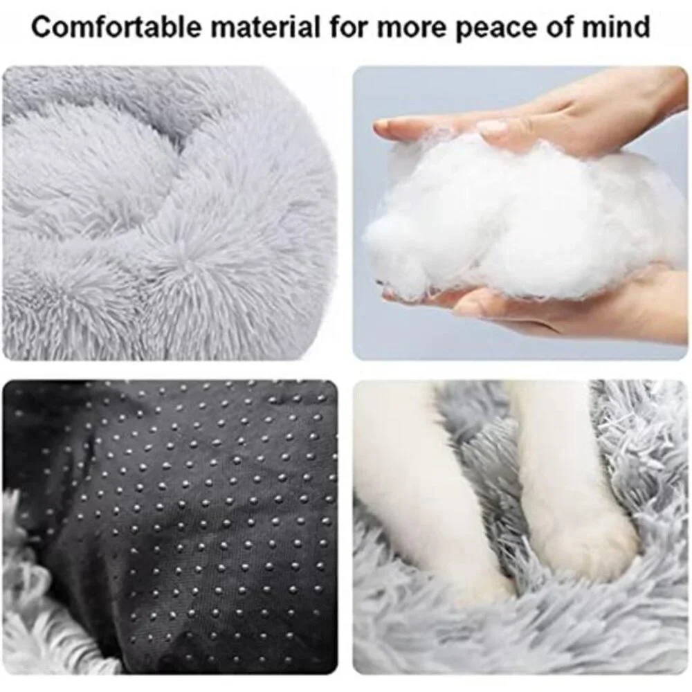 Round Cat Bed Washable Plush Donut Pet Bed Small Dog Puppy Anti Slip